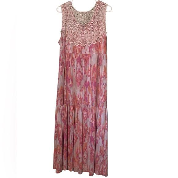 Ruby Rd Lace Back Long Flowy Stretch Boho Ruffle dress. Size XL GUC. - Picture 5 of 6